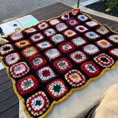 vintage Crochet Blanket 31×36″ Multicolor Granny Square Boho Cottagecore Retro