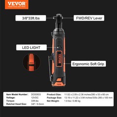 VEVOR Cordless Electric Ratchet Wrench Cordless Ratchet 3/8″ 12V 2 Batteries