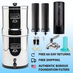 Berkey Water Filter System with 2 Certified Boroux Foundation Black Filters