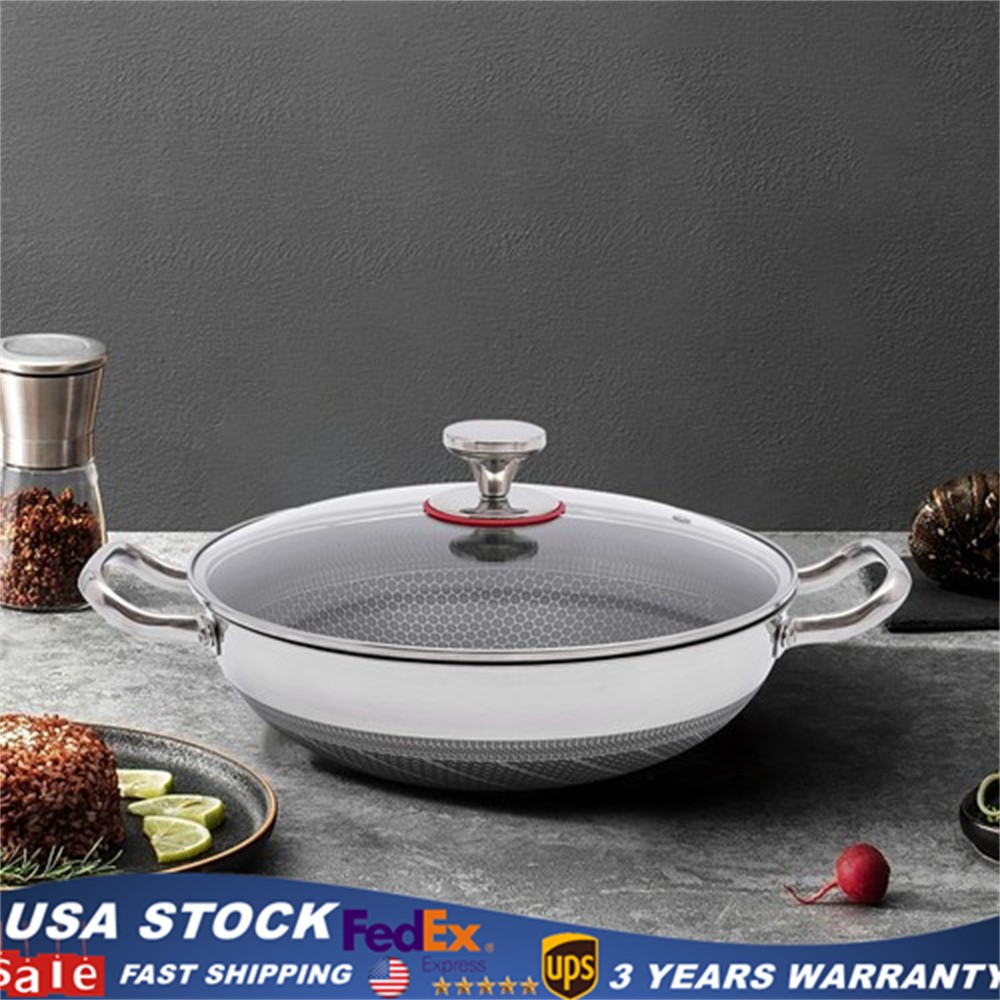 12-inch Stainless Steel Sauté Pan Skillet Non-stick Frying Pan With Lid
