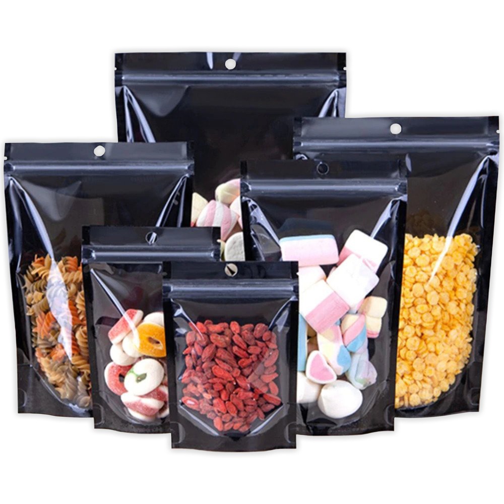 50/100/500 Black Mylar Foil Clear Window Resealable Stand Up Bags Zipper Pouch