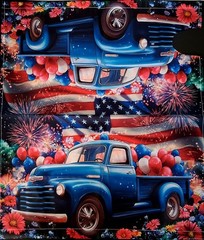 Magnetic Patriotic Blue Truck Mailbox Cover – July 4th / anytime ( 21″ x 18″)