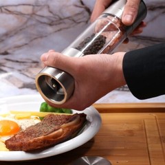 2PCS Premium Stainless Steel Salt and Pepper Grinder Shaker Mill Glass Bottle