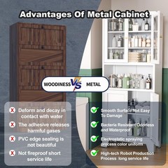 69″ Metal Kitchen Pantry Storage Cabinet With Glass Doors For Kitchen, Office
