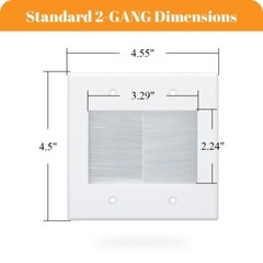 2 Gang Brush Wall Plate Cable Management Kit for TV Coaxial HDMI Ethernet Cables