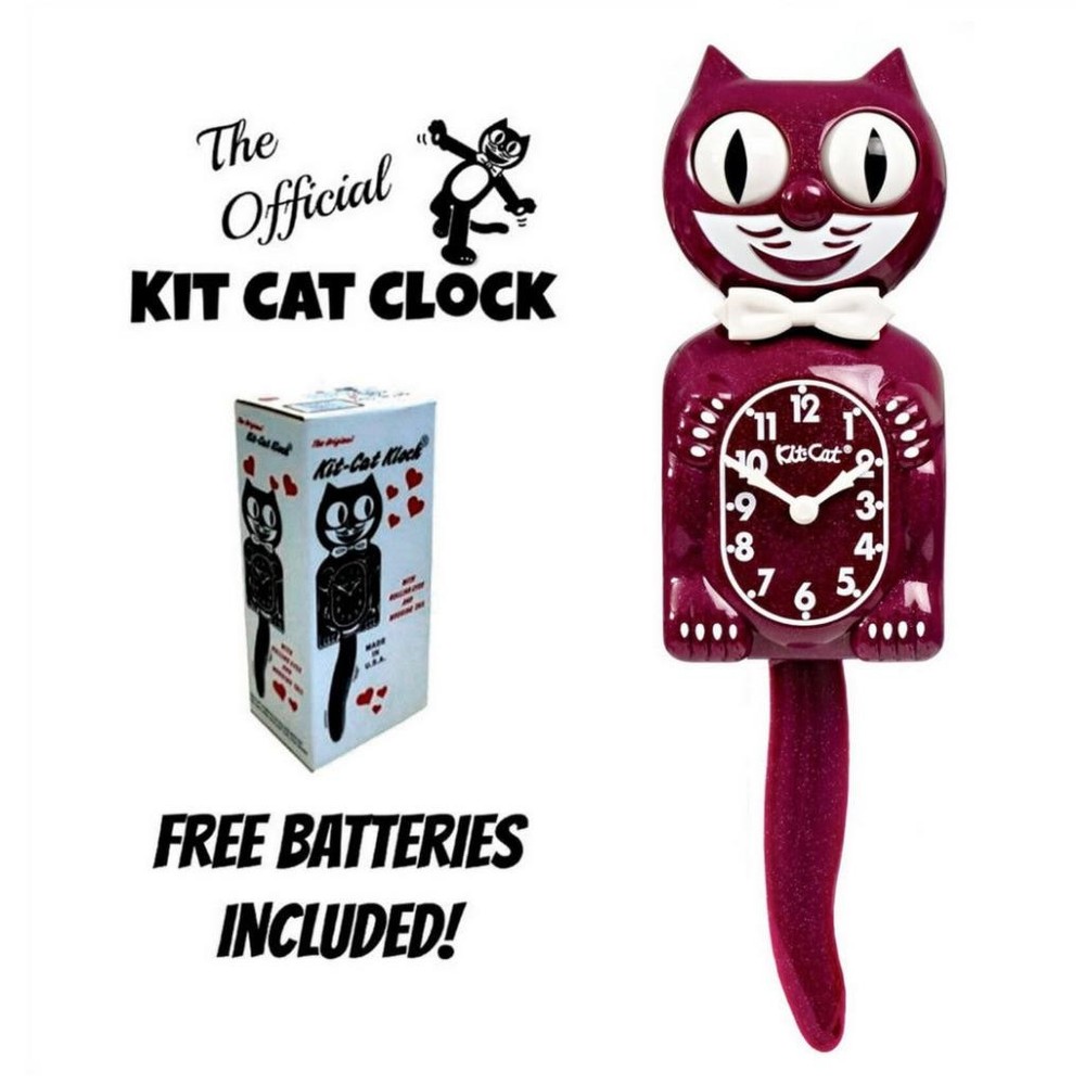 RUBY RED KIT CAT CLOCK 15.5″ Glitter MADE IN USA Free Battery Kit-Cat Klock NEW
