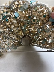 Beaded & Shells Wall Sconces 9”H 11”W Pair Votives Blue/Silver/Tan Beach Ocean