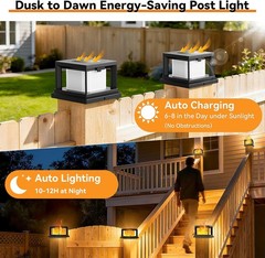 Solar Post Cap Lights Outdoor Flickering Flame Fence Lamp 4×4 Vinyl Wooden Posts