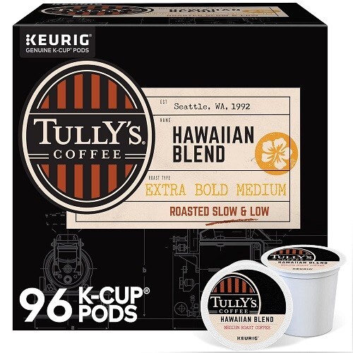 Tully’s Coffee Hawaiian Blend, Keurig K-Cup Pods, Dark Roast Coffee, 96 Count