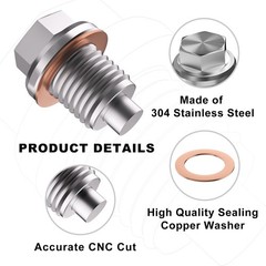 M14x1.5 Magnetic Oil Drain Plug, Stainless Steel Oil Pan Drain Nut Bolt with …