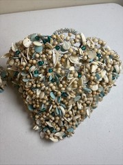 Beaded & Shells Wall Sconces 9”H 11”W Pair Votives Blue/Silver/Tan Beach Ocean
