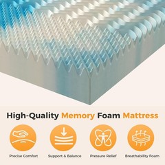 Cooling Gel Memory Foam Mattress Topper 5-Zone Pressure Relief Soft Bed Pad