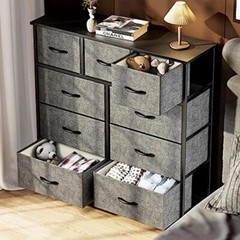 Wood Dresser 9 Fabric Drawer Storage Dresser for Bedroom Chest Storage Tower