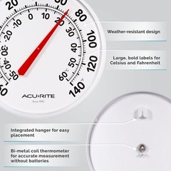 AcuRite Indoor Outdoor Thermometer, 12.5 in Wall Mount with Large Black Numbers