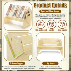 Wood Desktop Bookshelf, Tabletop Book Storage Rack Display Shelf with Handle, Ti