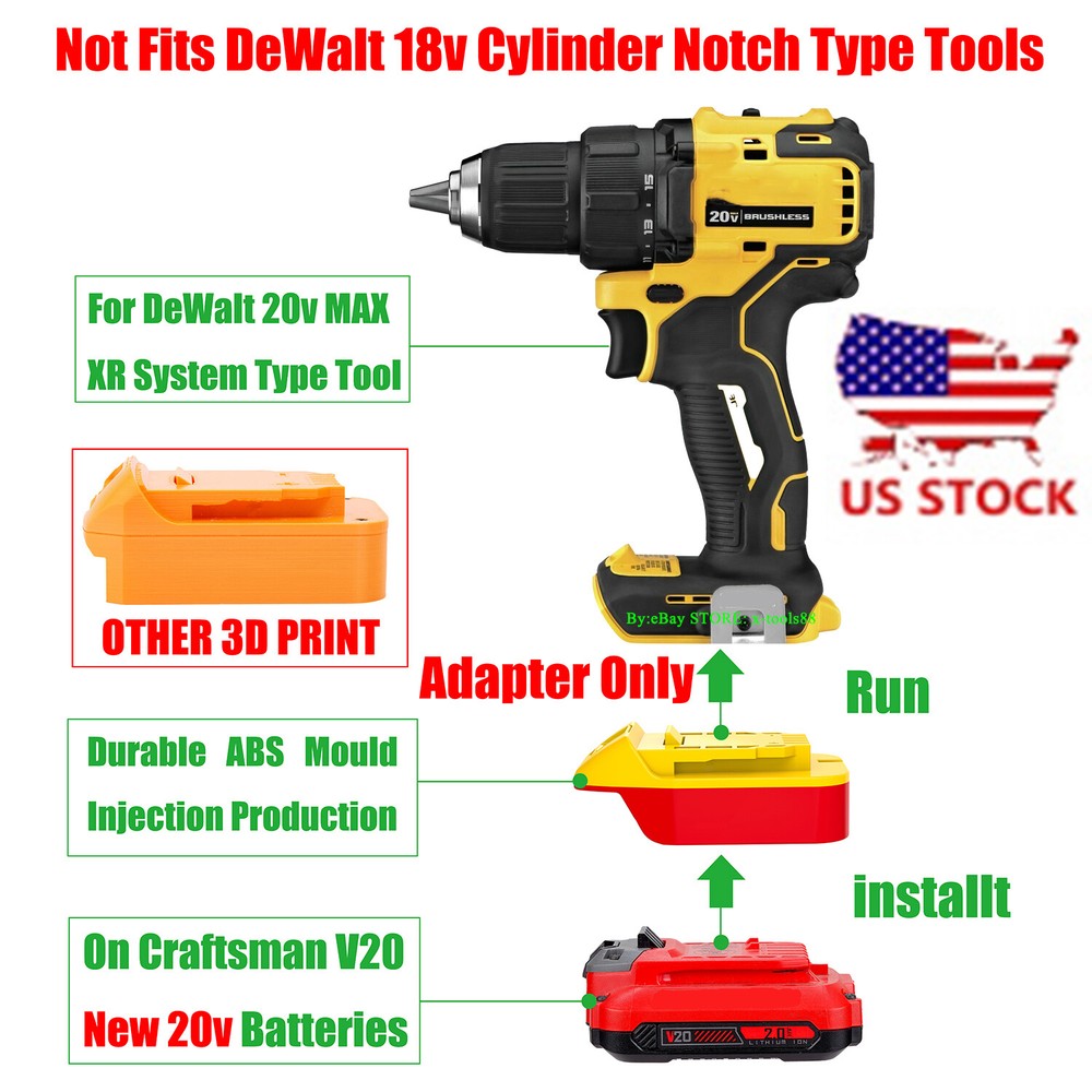 1xAdaptor # Upgrade For DeWalt 20v MAX XR Tools To Craftsman V20 New 20v Battery