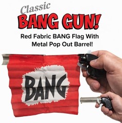 1 BANG GUN RED FLAG Clown Comedy Gag Toy Joke Stage Prop Joker Fake Metal Pistol