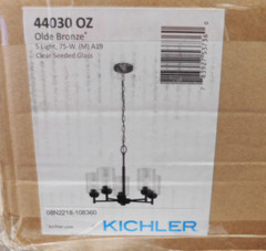 KICHLER Winslow 19.75 in. 5-Light Olde Bronze Clear Seeded Glass Chandelier