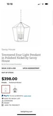Savoy House Lighting Townsend Four Light Pendant Polished Nickel 3-321-4-109 NEW