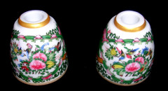 WILLIAMS SONOMA FAMILLE ROSE TINY TAPER HOLDERS SET OF 2 PORCELAIN NEW/ORIGPKG