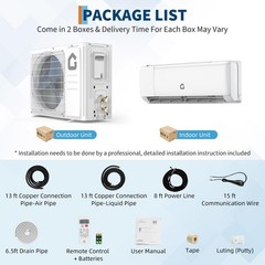 Heating Cooling Mini Split 9000 BTU Air Conditioner Up to 450 Sq Ft Tool Set