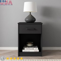 Ardent Nightstand W/ 1 Drawer Easy Assembly Sleek Black Finish Modern Design New