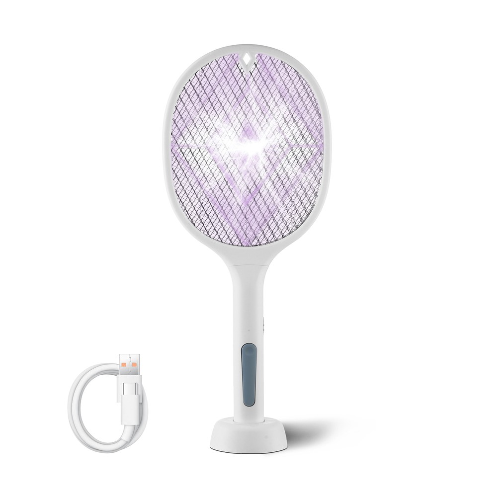 Rechargeable Dual-Mode Electric Fly Swatter Bug Zapper With Base, Lightweight