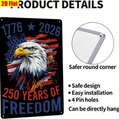 Distressed 250 Years Metal Sign 4th of July Patriotic USA Flag Bald Eagle Decor