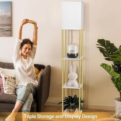Tall Open Top Floor Lamp W/ 3 Color Temperature Bulb & Storage Shelves New