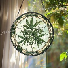 Marijuana Leaf Stained Glass Suncatcher,Cannabis Plant Window Ha nging Decor