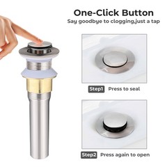 New Bathroom Pop Up Drain Vessel Basin Sink Stopper Brushed Nickel No Overflow