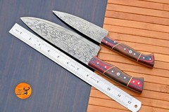 CUSTOM HANDMADE DAMASCUS STEEL CHEF KNIFE STEAK KNIFE SET KITCHEN CHEF SET 2065