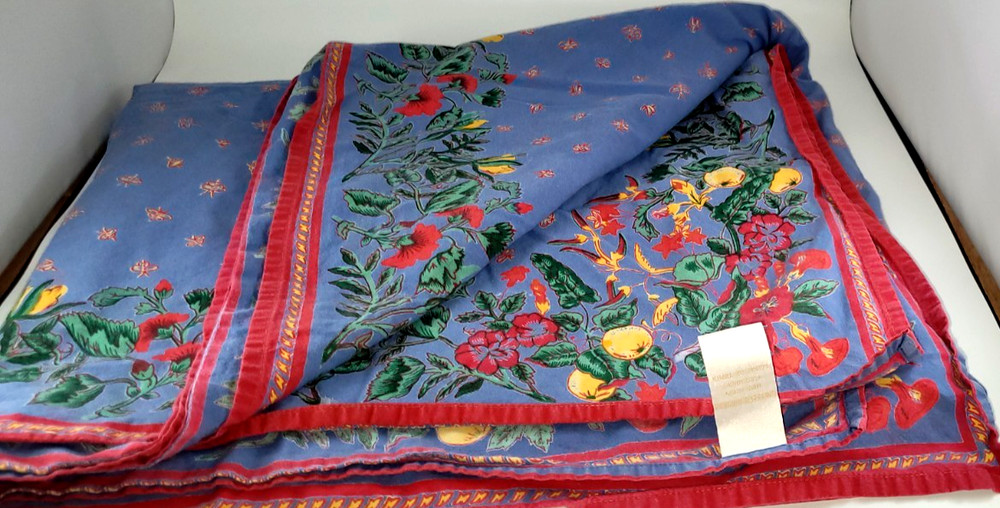 Williams Sonoma Tablecloth Provence Blue Floral Bees French Country 70×90
