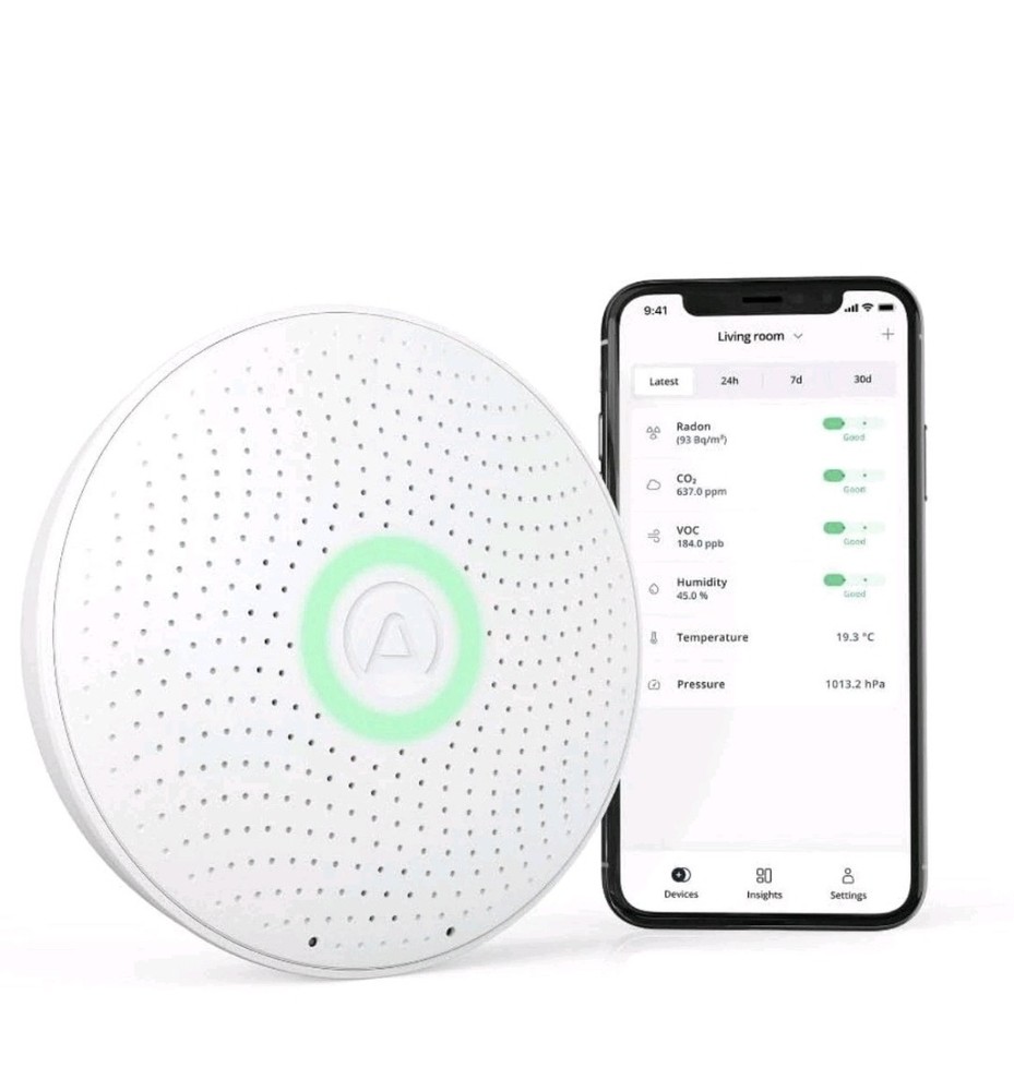 Airthings 2930 Wave PlusAir Quality Monitor, White,Smart Indoor Air Quality NEW