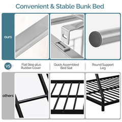 Loft Bed Twin Loft Bunk Bed Frame with Stairs Flat Ladder Rung for Kids Adults