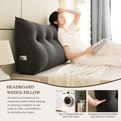 Corduroy Bed Wedge Pillow Headboard Bolster Back Rest Cushion Pillow f Sofa Bed