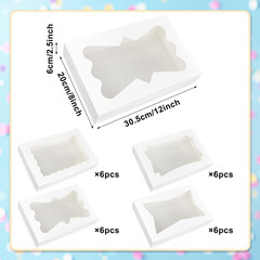 24 PCS 4 Style 12X8X2.5 Inches White Bakery Boxes with Window Cookie Boxes Treat