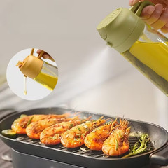 2-in-1 Oil Dispenser & Sprayer 16oz Glass Bottle Food-grade For Kitchen & BBQ