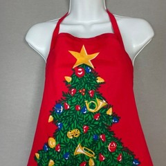 Christmas Apron Tree Presents Pockets Handmade Novelty Gift Red Green Holiday
