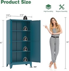 61”H Metal Pantry Storage Cabinet, Adjustable Shelves, For Kitchen, Office,Blue