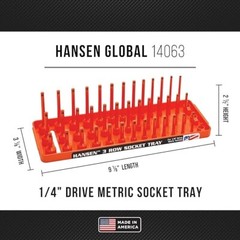 Hansen 1/4″ Socket Tray Organizer Holder Set 3 Row Metric SAE Shallow Deep OR