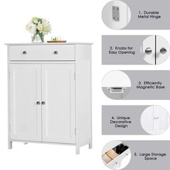 Bathroom Floor Storage with Drawer Pantry Kitchen Cabinet Furniture White
