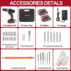 24V Cordless Impact Driver Hammer Drill Combo Kit with 2 Battery & Charger.