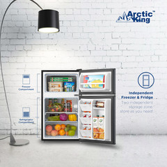 3.2 Cu ft Two Door Mini Fridge with Freezer, Stainless Steel, Energy Efficient