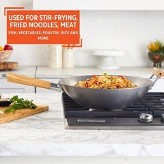 14in Lightweight Carbon Steel Wok with Natural Non-Stick Finish & Wood Handles