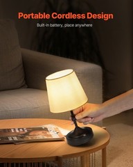 VEVOR Cordless Table Lamp Rechargeable Battery Small Desk Lamp Fabric Shade