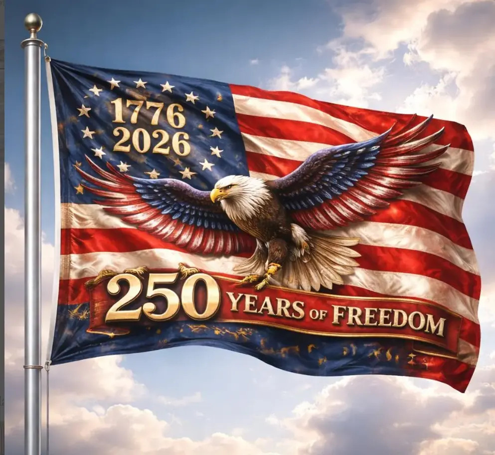 American Flag 1776-2026 Banner, Patriotic Eagle Flag Decor, 250 Years of Freedom