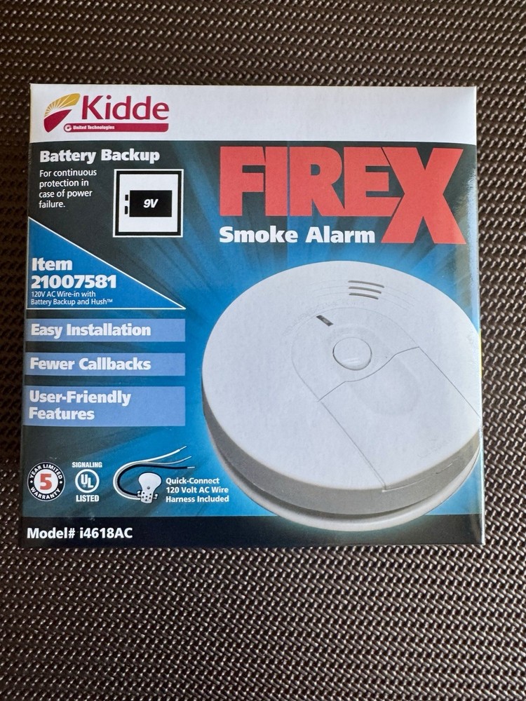 Kidde Firex Detector 120v Hardwired Smoke Alarm With 9V Battery BackUp I4618AC