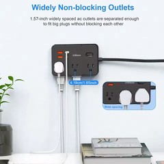 10-in-1 Multi Outlet Wall Mountable 5ft USB Surge Protector Power Strip Black
