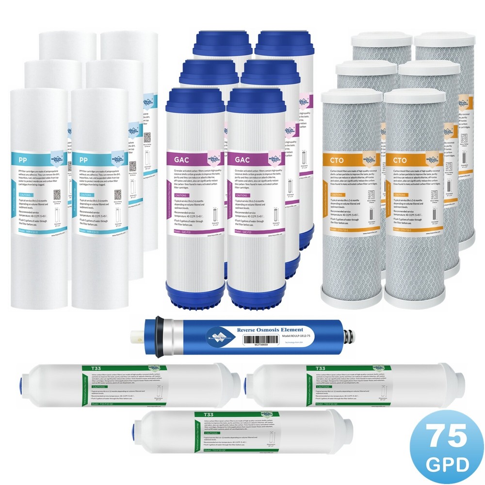 5-Stage 75 GPD Reverse Osmosis System RO Water Filter Replacement 1/2/3-Year Set